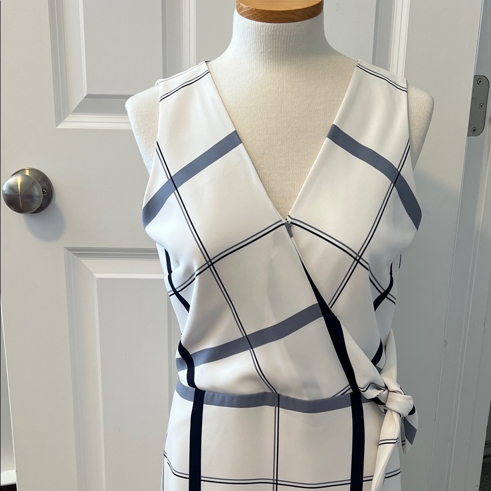Ann Taylor White and Navy Windowpane Midi Wrap Dress (Read Description!) - Picture 2 of 5